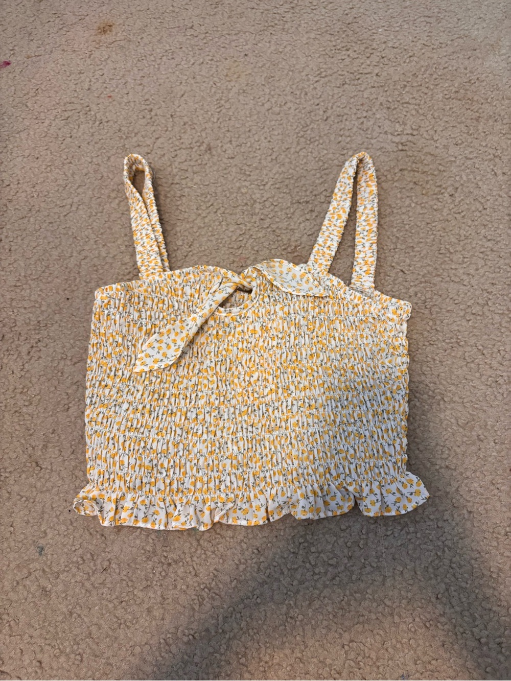 T.J.Maxx Yellow Floral Smocked Tie-Front Crop Top